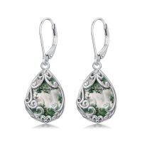 wholesale Teardrop Earrings For Women Celtic Filigree Drop Earrings Sterling Silver Leverback Jewelry Christmas Gifts For Women Mom -color_name:Moss Agate