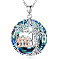 TOUPOP Sterling Silver Crystal Tree Of Life Sisters Necklace-color_name:4 Sisters-Blue Crystal