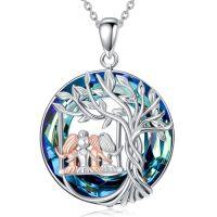 wholesale TOUPOP Sister Christmas Gifts From Sister Tree Of Life Sisters Necklace 925 Sterling Silver Crystal Jewelry Birthday Gifts For Women Friends Friendship -color_name:4 Sisters-Blue Crystal