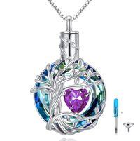 wholesale TOUPOP Tree Of Life Urn Necklaces For Ashes Birthstone Cremation Jewelry 925 Sterling Silver Crystal Memorial Keepsake Funeral Jewelry For Women (with Funnel Filler) -color_name:02-Feb-Amethyst