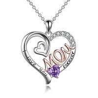 wholesale Christmas Gifts For Mom S925 Sterling Silver Birthstone Pendant I Love You Forever Mom Jewelry Gifts For Women,18+2 Inch -style_name:February Birthstone