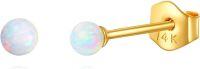 wholesale 14k Yellow Gold Round Opal Stud Earrings - Solid 14kt Gold Jewelry for Women-Ball White Opal