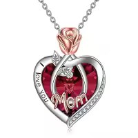 TOUPOP Sterling Silver Crystal I Love You Rose Flower Heart Necklace-color_name:07 Jul-Mom Necklace with Heart Crystal