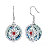 TOUPOP Sterling Silver Crystal Compass Dangle Earrings Birthday Gift For Women-color_name:A-01-January-Garnet