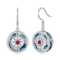 wholesale TOUPOP Birthstone Earrings For Women Sterling Silver Compass Dangle Earrings With Crystal Anniversary Birthday Jewelry Gifts For Her Wife Girlfriend -color_name:A-01-January-Garnet