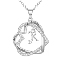 TOUPOP 925 Sterling Silver Heart Initial Double Heart Pendant Necklace Birthday Christmas Gifts For Women-style_name:Initial K
