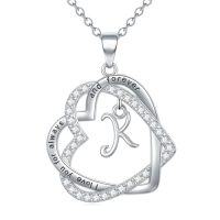 wholesale TOUPOP Gifts For Women Heart Initial Necklace 925 Sterling Silver Double Heart Pendant Necklace Birthday Jewelry Birthday Christmas Gifts For Her Wife Girlfriend -style_name:Initial K