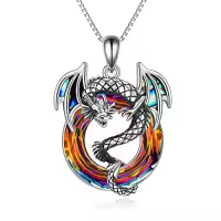 TOUPOP Sterling Silver Crystal Dragon Necklace For Women Jewelry Gifts-style_name:Style 3-Volcanic