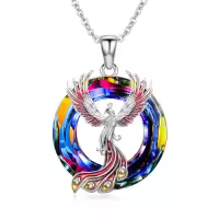 TOUPOP Sterling Silver Crystal Phoenix Pendant Necklace for Women-color_name:Colorful