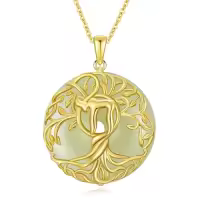 TOUPOP 14K Gold Plated Sterling Silver Jade Tree Of Life Necklace Celtic Family Jewelry Gift-style_name:Hebrew Chai