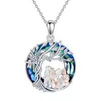 TOUPOP Sterling Silver & Stone Sisters Tree Of Life Palm Necklace-style_name:Four Sisters-Always My Sister Forever My Friend