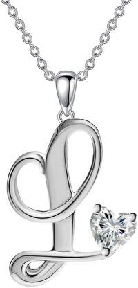 wholesale 18K White Gold Plated S925 Sterling Silver 4mm Heart Moissanite A-Z Initial Necklace for Women-Initial L