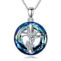 wholesale Butterfly/dragonfly Necklace 925 Sterling Silver Dragonfly/butterfly Gifts For Women Dragonfly Butterfly Pendant Jewelry Gifts For Women Mom Wife Girlfriend Christmas Anniversary Birthday Valentine's Day Graduation -style_name:D - Blue Cross Crystal Butterfly