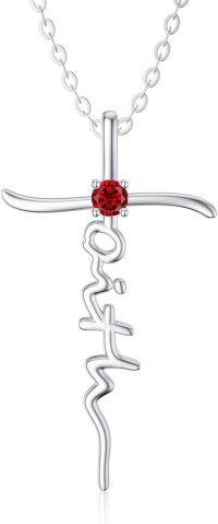 wholesale 925 Sterling Silver Birthstone Faith Cross Necklace 18 +2 Christian Jewelry Gift-01-January