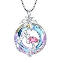wholesale TOUPOP Flamingo Gifts For Women S925 Sterling Silver Flamingo Necklace Pendant With Purple Crystal Flamingo Lovers Jewelry Gifts For Women Girlfriend Birthday Christmas -style_name:A flamingo