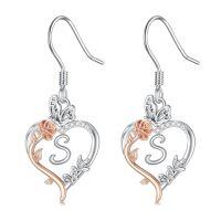 wholesale TOUPOP Rose Heart Initial Earrings 925 Sterling Silver Heart Butterfly Earrings Jewelry Anniversary Birthday Christmas Gifts For Women Her Girlfriend Wife -style_name:Initial S
