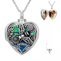 TOUPOP Sterling Silver Abalone Shell Heart Urn Locket For Ashes Pictures-style_name:Bee