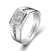 TOUPOP 925 Sterling Silver D Color Vvs1 Round Moissanite Men's Ring-style_name:M Moissanite Ring