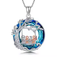 TOUPOP Sterling Silver Crystal Family Tree Necklace For Women-style_name:Crystal-Mother 4 Child