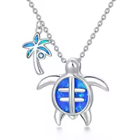 TOUPOP Sterling Silver & Stone Pendant Necklace For Women-style_name:Sea Turtle Necklace