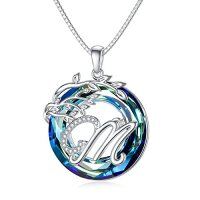 wholesale TOUPOP Valentines Day Gifts For Women S925 Sterling Silver Tree Of Life Initial A To Z Letter Pendant Necklace With Blue Circle Crystal Jewelry For Women Her Mom Birthday Christmas Gifts -style_name:Alphabet M