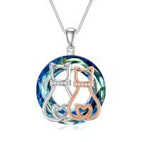 wholesale TOUPOP Sterling Silver Cat/two Cats Pendant Necklace With Crystal Cat Jewelry Gifts For Birthday Christmas Mothers Day Cat Gifts For Women Girls -style_name:02-Two Cats