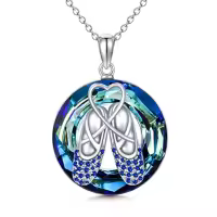 TOUPOP Sterling Silver Crystal Ballerina Necklace Ballet Dance Recital Gift-color_name:Blue-Ballet Slippers Shoes Necklace