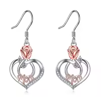TOUPOP 925 Sterling Silver Crystal Rose Heart Drop Earrings-style_name:Mom Earrings -Rose Flower