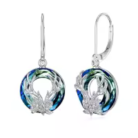TOUPOP Sterling Silver Blue Crystal Cat Pentagram Music Note Dangle Earrings-style_name:Antlers