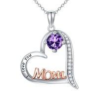 wholesale Birthday Gifts For Mom 925 Sterling Silver Heart Mom Necklace Birthstone Jewelry Mother's Day Christmas For Women Mother Grandma -color_name:02-February-Amethyst