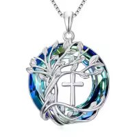 TOUPOP Sterling Silver Crystal Tree Of Life Pendant Necklace-style_name:1-Cross
