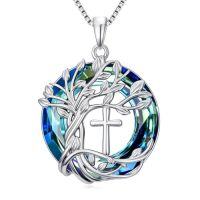 wholesale TOUPOP Tree Of Life Necklace 925 Sterling Silver Crystal Pendant Necklaces Birthday Christmas Jewelry Gifts For Women -style_name:1-Cross