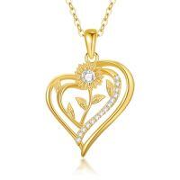 TOUPOP 14K Gold & Stone Flower Heart Pendant Necklace for Women-style_name:Sunflower Heart Necklace-B