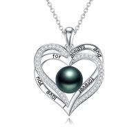 wholesale Black Pearl Heart Pendant Necklace Sterling Silver Heart Black Freshwater Pearl Pendant Necklace Anniversary Jewelry Christmas Birthday Valentine Gifts For Women Wife Her Mom -style_name:I Love You for Always and Forever