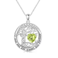 TOUPOP White Gold Gold Plated 925 Sterling Silver Austrian Crystal Tree Of Life Birthstone Necklace-color_name:08-Aug-Peridot