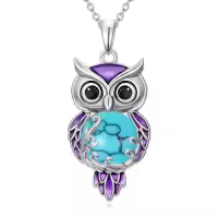 TOUPOP 925 Sterling Silver Filigree Owl Pendant Necklace Jewelry Christmas Gifts For Women-color_name:Turquoise