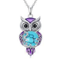 wholesale Owl Necklace For Women 925 Sterling Silver Filigree Owl Pendant Jewelry Christmas Gifts For Women -color_name:Turquoise