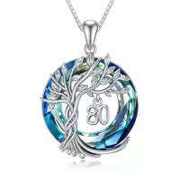 TOUPOP Sterling Silver Crystal Tree Of Life Necklace Gift For Women-style_name:80th-Blue Crystal