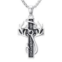 wholesale Cross Necklace For Men 925 Sterling Silver Cross Antler Fish Hook Necklace Pendant Deer Jewelry Birthday Christmas Hunting Religious Christian Gifts -style_name:1-Oxidation