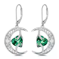 TOUPOP Sterling Silver Moonstone Celtic Moon And Star Earrings-color_name:05-May-Emerald