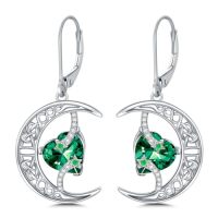 wholesale TOUPOP Moon Birthstone Earrings 925 Sterling Silver Celtic Moon And Star Earrings Jewelry Birthday Christmas Gifts For Women Her -color_name:05-May-Emerald