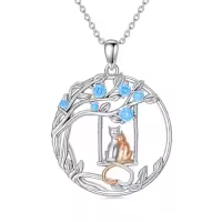 TOUPOP Sterling Silver Cat Pendant Necklace Animal Jewelry Gifts-style_name:03-Aquamarine - Cat