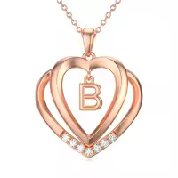 TOUPOP 925 Sterling Silver Moissanite Heart Letter Pendant Necklace-style_name:Rose Gold - B Initial