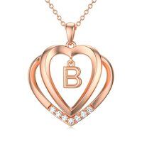 wholesale Heart Initial Necklace For Women 925 Sterling Silver Letter Pendant With Moissanite Personalized Charm Alphabet Jewelry Birthday Anniversary Mothers Day Christmas Gifts For Her Wife Girlfriend Mom -style_name:Rose Gold - B Initial