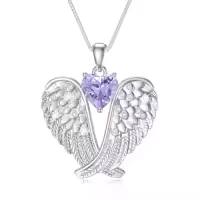 TOUPOP Sterling Silver Birthstone Angel Wings Necklace Pendant Gift-style_name:6-Jun-Alexandrite