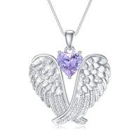 wholesale Birthstone Angel Wings Necklace 925 Sterling Silver Guardian Angel Necklace Pendant Birthstone Jewelry Birthday Christmas Gifts For Women -style_name:6-Jun-Alexandrite