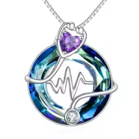 TOUPOP Sterling Silver Crystal 12 Months Birthstone Stethoscope Pendant Necklace-color_name:02-February-Amethyst