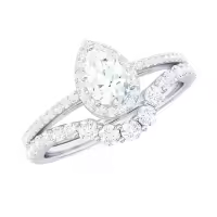 TOUPOP 10k 14k 18k Gold Moissanite Pear Wedding Ring Set-style_name:A Moissanite Ring