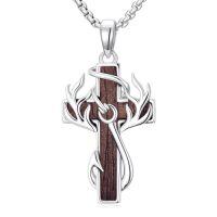 wholesale Cross Necklace For Men 925 Sterling Silver Cross Antler Fish Hook Necklace Pendant Deer Jewelry Birthday Christmas Hunting Religious Christian Gifts -style_name:3-Wood