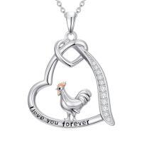 wholesale Animal Necklace For Women 925 Sterling Silver Heart Axolotl/owl/sloth/penguin/panda Necklace Pendant Animal Jewelry Christmas Gifts For Women -style_name:2-Chicken